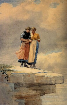 Marine Painting.html - Looking over the Cliff Realism marine painter Winslow Homer